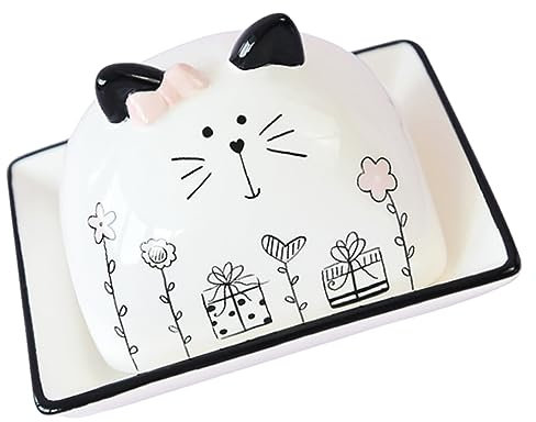 MUCKLILY Beurrier de luxe en porcelaine avec chats - Multi-usage - Organisateur pour la cuisine