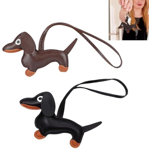 LiJuanWang Porte-clés en Forme de Teckel Mignon en Cuir,2 pièces Porte-clés de Chien,Accessoire esthétique pour Sac à Dos et Voiture,Cadeaux Porte-clés pour Femmes,Hommes,Enfants,Anniversaire,Noël