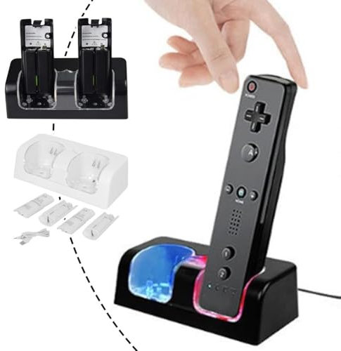 Ladestation für Wii & Wii U Fernbedienung, Dual Remote Ladestation Dock, Ladegerät mit 2 Pack 2800mAh Akku Pack, Fernbedienungen nicht im Lieferumfang enthalten