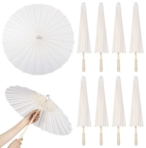 8 paraguas de papel aceitado blanco, sombrilla china de 23.6 pulgadas en blanco para bodas, fiestas, fotografía, arte pintado a mano para decoración