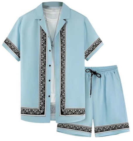 RUITOTP 2 Teiler Herren Leinenanzug Sommer Outfit Männer Leicht Leinen Hemd & Short Set Men Summer Clothes Mode Urlaub Strand Zweiteiler Kleidung Klamotten Herren