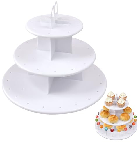 Zuxbolf 3 Etagere Cake Pop Ständer Lollipop Ständer Cakepopständer | Tortenständer Cupcake Ständer Cake pop Halter für Hochzeit, Geburtstag, Weihnachten und Jubiläen (15/22.7/30.5cm Ebene)