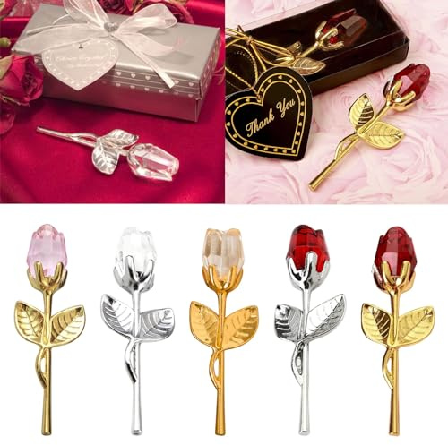 Generisch 5 Stück Glas Deko Mini Glasrose aus Kristall Künstliche Blume für Hochzeit, Party, Feng Shui Zimmerdekoration Büro & Geschenk Glasfiguren