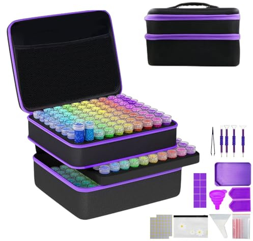 NEWFUN Diamond Painting Koffer, Diamond Painting Aufbewahrungsbox, 240 Stück Diamant Painting Zubehör Boxen mit Koffer Trichter