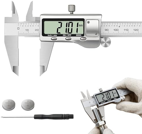 Calibre Digital 150 mm 0,01 mm – Pie de Rey Electrónico en Acero Inoxidable, Pantalla LCD con Autoapagado, con Estuche y Pila, Profesional para Medición de Profundidad y Orificios