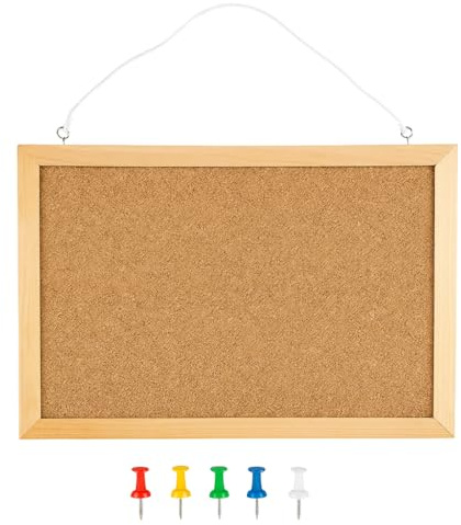 Korktafel 40 x 30 cm mit Holzrahmen | Wandtafel mit 5 Nadeln für Büro, Klassenzimmer und Zuhause
