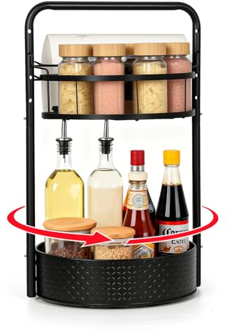 VINATO Portaspezie per Cucina Girevole 360°, 2 Livelli Portaspezie Girevole con Porte-essuie-tout, Stabile Organizer Vassoio Portaoggetti Vassoi, 25cm, per Cucina, Toeletta, Bagno, Scrivania