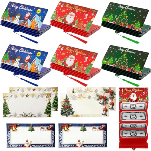 Atsmoce 6 Stück Weihnachtsüberraschung Geldhalter, Geldgeschenke Weihnachten, Weihnachts-Geld-Oder Geschenkkartenhalter, 10 Fächern, mit 6 Christmas, New Year grußkarten