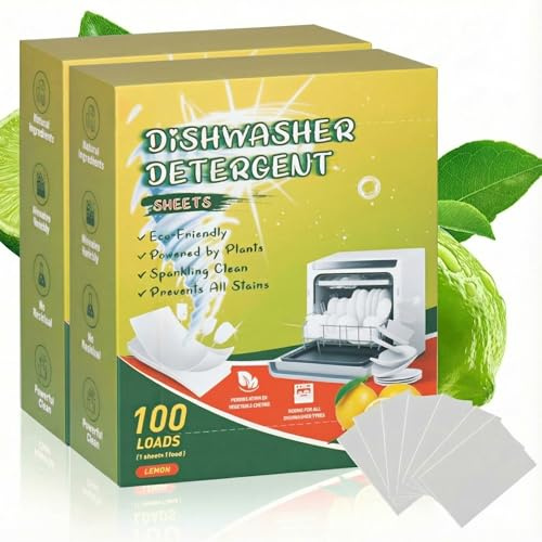 Spülmaschinen Blätter,200 Pcs Spülmaschinenblätter,Eine Kraftvolle Reinigung, Geschirrspültabs Ersatz Spülmaschinentabs Ohne Plastik und Biologisch Abbaubar,Spühlmachaschinen Tabs Ersatz, Zitronenduft