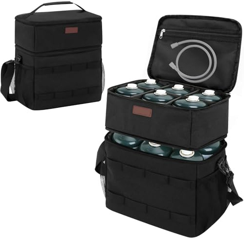 1 lb Propane Gas Bottle Storage Bag, Double Layer Strong Padded Carry Bag, Holds 12 Small Propane Gas Bottles, Portable 16 oz Gas Bottle Holder, for Outdoor Camping and Travel, Bag Only