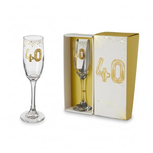 Hox 40th Birthday Champagne Flute – Gold Balloon‑Style Design, Gift Boxed Glass for Prosecco, Champagne & Celebrations