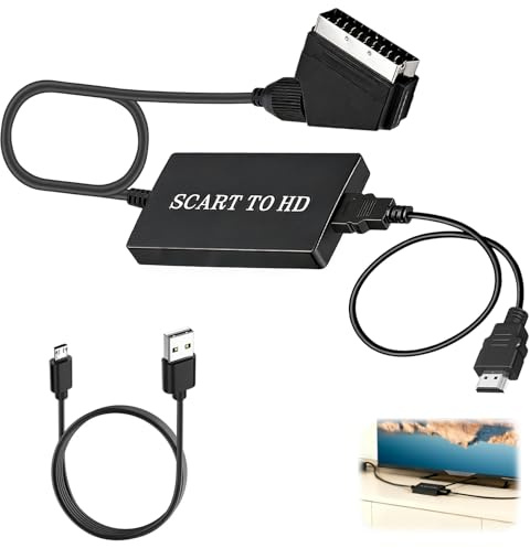 Snugloo Adaptador Euroconector a HDMI HD 1080P para HDTV, TV, Proyector | Convertidor de Audio y Video con Cable HDMI y Euroconector, Compatible con DVD, VHS, STB, Xbox, PS3, Sky, BLU-Ray