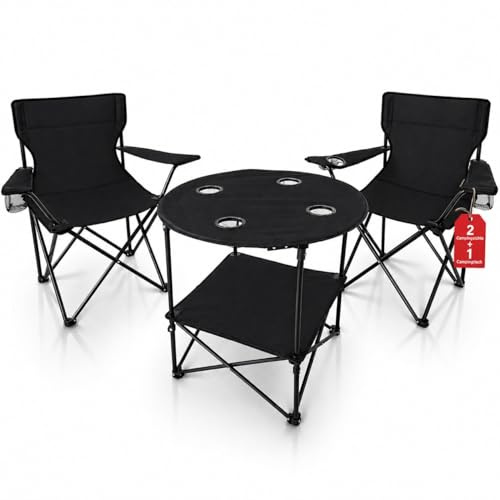 BigDean Camping Set 2X Campingstühle + 1x Campingtisch - Campingstuhl mit Tisch Set klappbar – Camping Tisch Stuhl Set Campingstuhl faltbar Angelstuhl Faltstuhl Anglerstuhl Campingtisch mit Stühlen