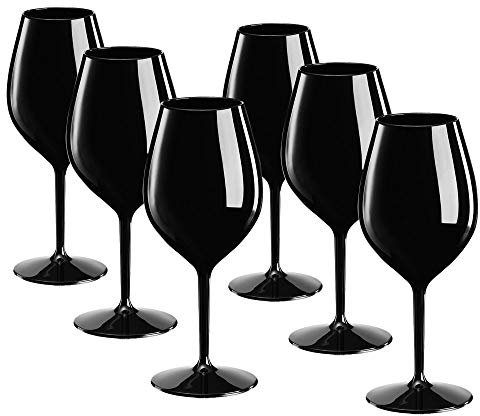 DoimoFlair Weingläser aus Kunststoff bruchsicher Weinbecher Sektgläser Plastik Schwarz 51 cl. Set 6 Stück