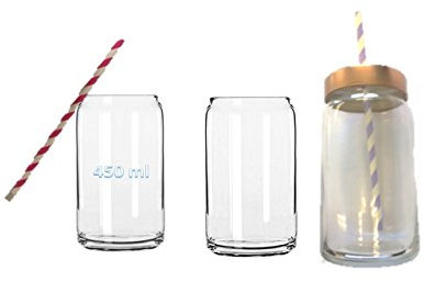 Cerve 4-er Set Trinkglas mit Strohhalm und Deckel 450 ml Smoothieglas