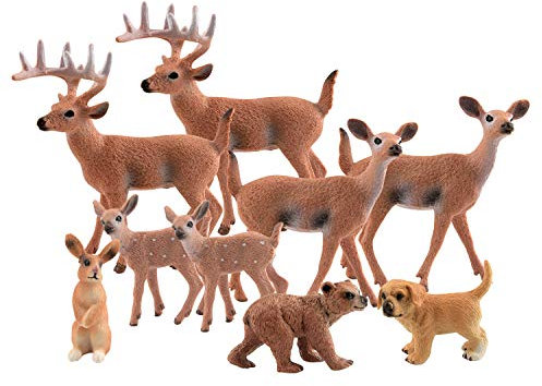 TUPARKA 9Pcs Woodland Animals Set, Animaux de la Forêt Figure Cerf, Chien, Lapin, Jouets Ours Figure pour Décorations de Noël Enfants Jouets