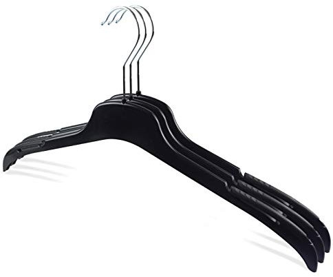 famy.Shop Kleiderbügel aus Kunststoff in schwarz, rutschfest mit Anti-Rutsch Oberfläche, 20 Stück mit Kerben, drehbare Haken, platzsparend, 43cm