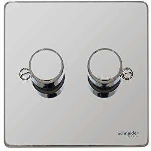 Schneider Electric GU6522CPC Ultimate Low Profile polished chrome 2 gang 2 way 250W/VA mains & LV dimmer