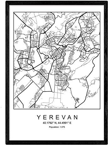 Nacnic Blade Yerevan Stadtplan nordischen Stil schwarz und weiß. A3 Größe Plakat Das Bedruckte Papier Keine 250 gr. Gemälde, Drucke und Poster für Wohnzimmer und Schlafzimmer