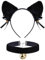 FLOFIA Kit Travestimento Gatto Cerchietto Fascia Gatto Orecchie Peluche + Collana Girocollo Accessori Gatto per Cosplay Costume Giochi Addio al Nubilato Compleanno Festa per Bambini Adulti Nero