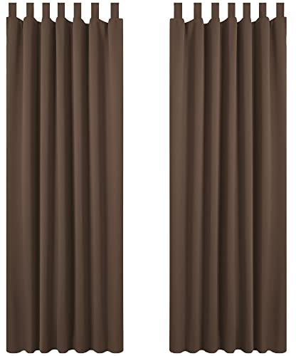 Deconovo Blickdichte gardinen mit Schlaufen Verdunkelungsvorhänge Verdunkelungsgardinen Indoor Thermovorhänge Kälteschutz, 280x140 cm(HöhexBreite), Braun, 2er Set