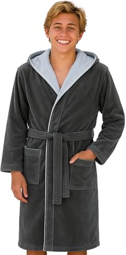 Morgenstern Bademantel mit Kapuze Kinder & Teenager Jungen Mädchen 100% Baumwolle Frottee OEKO-TEX® Kinderbademantel Morgenmantel