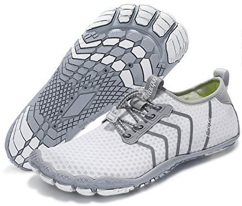 Racqua Surfschuhe Schnelltrocknend Barfuß Wasser Aqua Sport Strand Schwimmen Pool Wandern Tauchen Walking für Herren Damen Weiß 42