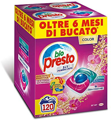 Bio Presto Power Caps Color, Detersivo Lavatrice Predosato in Capsule per Capi Colorati, 2 Confezioni da 60 Lavaggi (120 Lavaggi)
