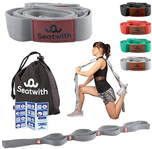 Seatwith Yoga Gurt mit Schlaufen 10 | Yoga Band 200x4cm | Dehnungsband für beste Dehnen | Stretching Band | Yogagurt + Tasche & Training PDF - Schulterretter