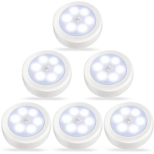 Svarog 6 Packs Luz con Sensor de Movimiento,Funciona con Pilas,Luces LED Nocturnas,Se Adhieren a Cualquier Lugar,Luces de Pared Para Escaleras,Pasillo,Dormitorio,Cocina,Garaje,Entrada(Blanco frío)