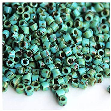 5 g Miyuki Delica Rocailles Seed Beads, 11/0 (1.6 mm) Turquoise Blue Picasso (Miyuki Delica Rocailles Samenperlen Türkisblau Picasso.)