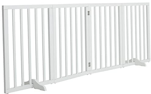 The Fellie Puerta plegable de madera para perros con pies de apoyo, valla de seguridad plegable para mascotas, barrera interior independiente para casa, puerta, escaleras, 4 paneles (183,5 x 60,5 cm,