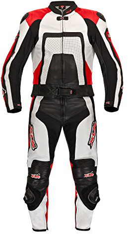 XLS Lederkombi, zweiteilige Motorradkombi, Herren Zweiteiler, Echtleder, Rot als Langgröße (102)