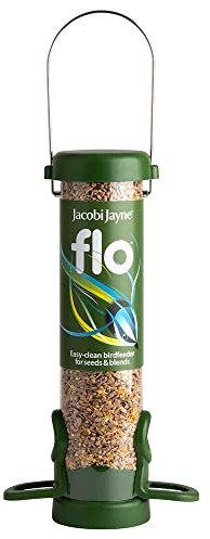 Jacobi Jayne® flo™ Vogelfutterstation für kleine Vögel, leicht zu reinigen, kein Verstopfen oder Blockieren. Flo™ Vogelfutterstation zum Aufhängen für Wildvögel, 2 Jahre Garantie, klassisches Grün,