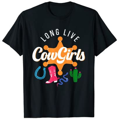 Cowgirl lungo Live Cowboy Stivali Ferro di cavallo Equitazione Rodeo Maglietta