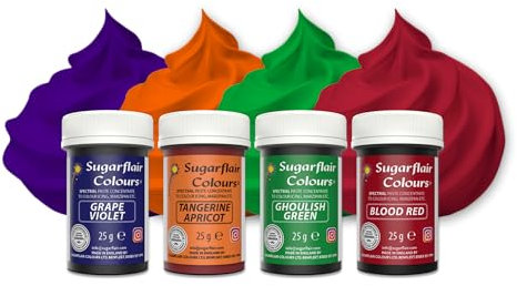 Sugarflair Mixed Colours Food Colouring Paste Set - Concentrated Food Colouring for Use with Buttercream, Sugar Paste, Royal Icing or Cake Mixes, Vibrant Colour Food Dye - Multipack 4x 25g