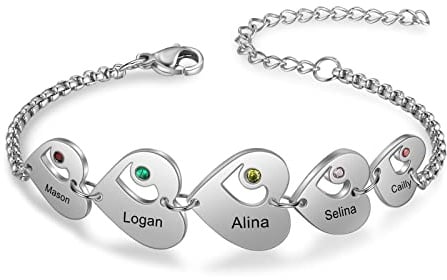 lorajewel Armband Damen Personalisierte Armbänder mit Gravur 1-6 Herz Name Geburtsstein Armband Muttertagsgeschenk Geburtstag Geschenke für Mama Tochter