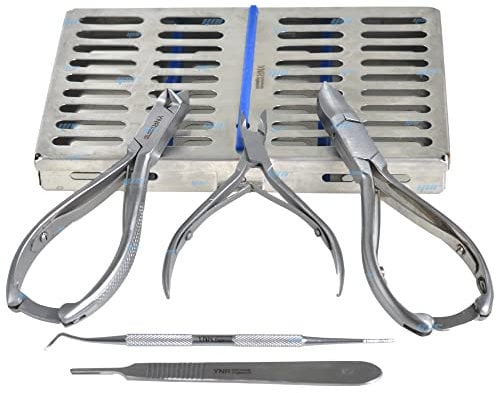 YNR Podiatry Instrument Set 6 Piece Chiropodist Tools Kit with Sterilisation Tray Nail Nipper, Blacks File, Diamond Deb Dresser and Scalpel Blade Handle Podiatry Care - Hospital Grade