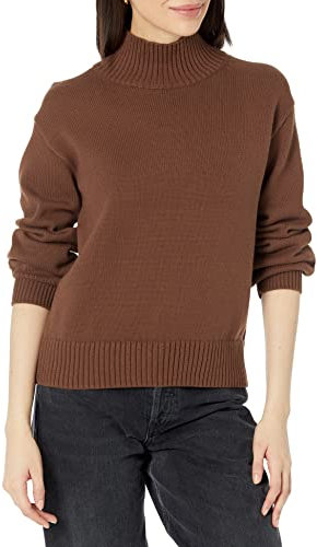 Amazon Essentials Women's Pull-Over Cotton Jumpers, Funnel-Neck, Available in Plus Size, Deep Brown, XS