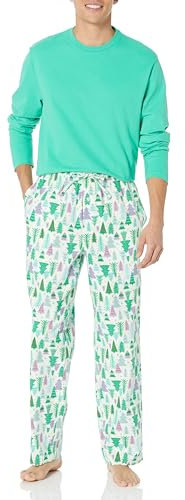 Amazon Essentials Pigiama in Morbida Flanella (Disponibile nelle Taglie Big & Tall) Uomo, Ecru Alberi di Natale, XL