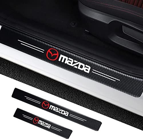 RIDGOEL 4Pcs Car Door Sill Protector for Mazda 2 3 5 6 CX-3 CX-30 CX-5 CX-50 CX-60 CX-7 CX-8 CX-9 Carbon Fiber Leather Car Kick Plates Automobile Accessories Threshold Protection Sticker A