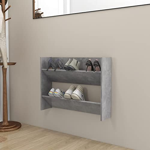 homiuse 80x18x60 cm Wand Schuhschrank mit 2 Kippböden Schuhregal Wandbefestigung Betongrau Schuhbank Shoe Rack Schuhkipper Schuhschränke Schuhaufbewahrung Schuhregale Schuh Regal Holzwerkstoff