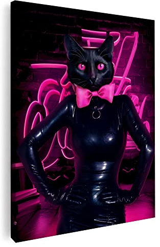 Artmazing | Neon Katze Bild | Modern S-Art Wandbild | XXL Leinwand Deko | Moderne Bilder für Wohnzimmer