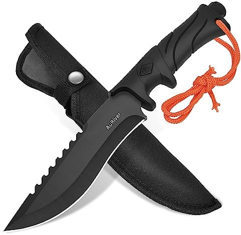 AuRiver Coltello da esterno a lama fissa con fodero - Coltello da esterno in acciaio 7Cr13, coltello da sopravvivenza nobile - Coltello da caccia ideale