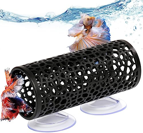 Abizoo Betta Fish Toys,Betta Tunnel Black,Small Hole Hollow Betta Fish cave,Safer for Small Fish Shrimp Betta Guppies,Aquarium Decor Fish Tank Accessories Decorations Hideout Tube Y