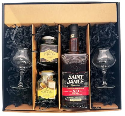 Coffret cadeau - Rhum - St James XO - - 2 Verres à Rhums CHEF & SOMMELIER - Amandes enrobées et calissons LE PETIT DUC