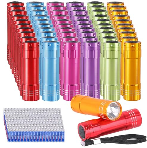 KunHe 60 Stück Mini Taschenlampe Set Kleine Taschenlampe mit 180 AAA Batterien für Mädchen Jungs Kinder mit Schlüsselband – Ideal als Mitbringsel Party Geschenke Kindergeburtstag Camping Gastgeschenke