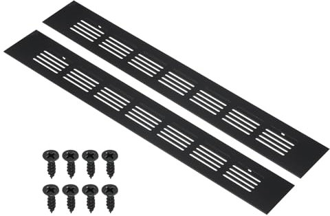 PATIKIL 12 x 2 Inch Door Air Vent Cover, 2pcs Aluminum Grille Ventilation Cover Louvered with Mounting Screws for Cabinet Wardrobe Door, Black
