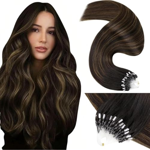 LaaVoo Microlink Hair Extensions Human Hair, 24 Inch Darkest Brown Balayage | 50g Cold Fusion Micro Loop Extensions for Short Hair, Add Length for Daily Wear, Easy to Maintain, Nautral Look