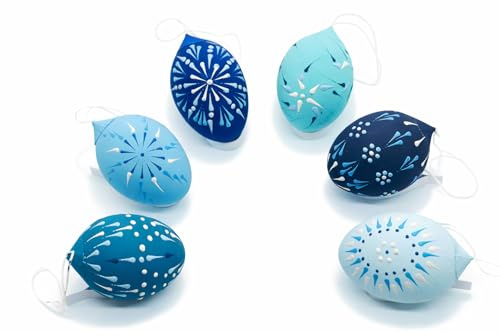 Ostereier sorbische Wachstechnik 6 Serama-Minihuhneier blau gemischt